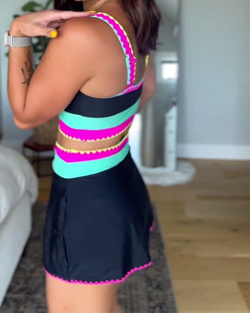 Myra | Élégant maillot de bain trois pièces avec blocs de couleur