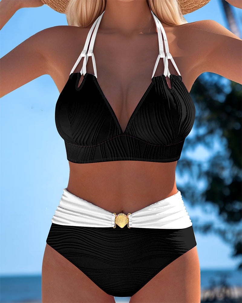 Lily | Maillot de Bain Taille Haute avec Double Bretelle et Couleur Contrastante