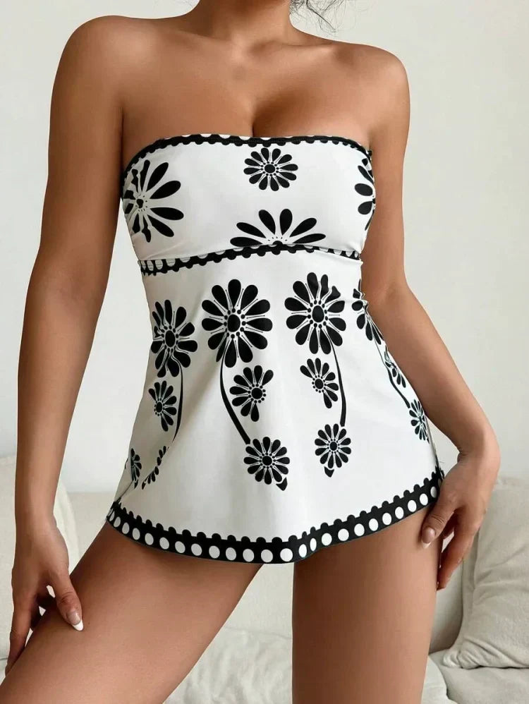 Margarita | Ensemble tankini avec imprimé de marguerites qui couvre le ventre
