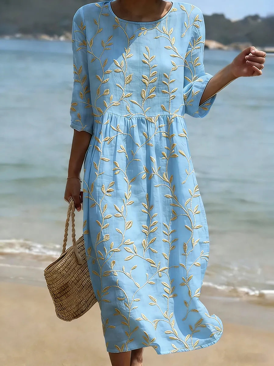 Lucie | Robe midi en lin fleuri