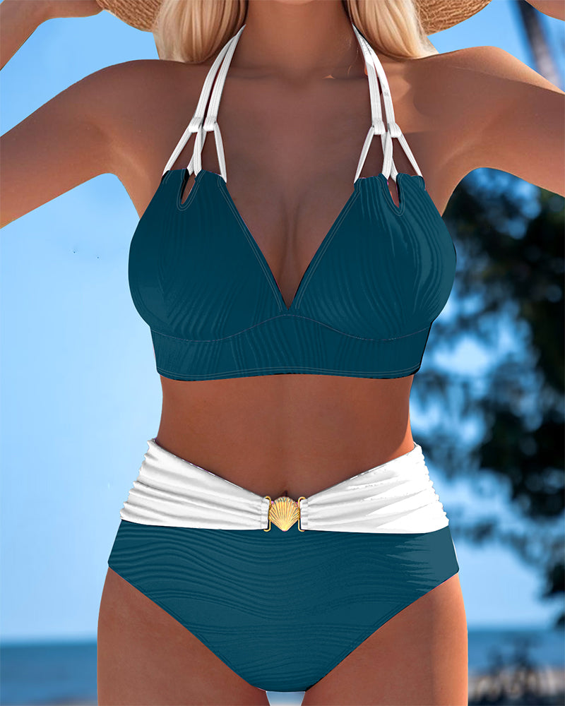 Lily | Maillot de Bain Taille Haute avec Double Bretelle et Couleur Contrastante