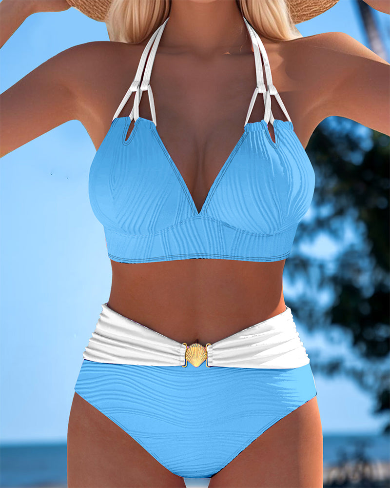 Lily | Maillot de Bain Taille Haute avec Double Bretelle et Couleur Contrastante