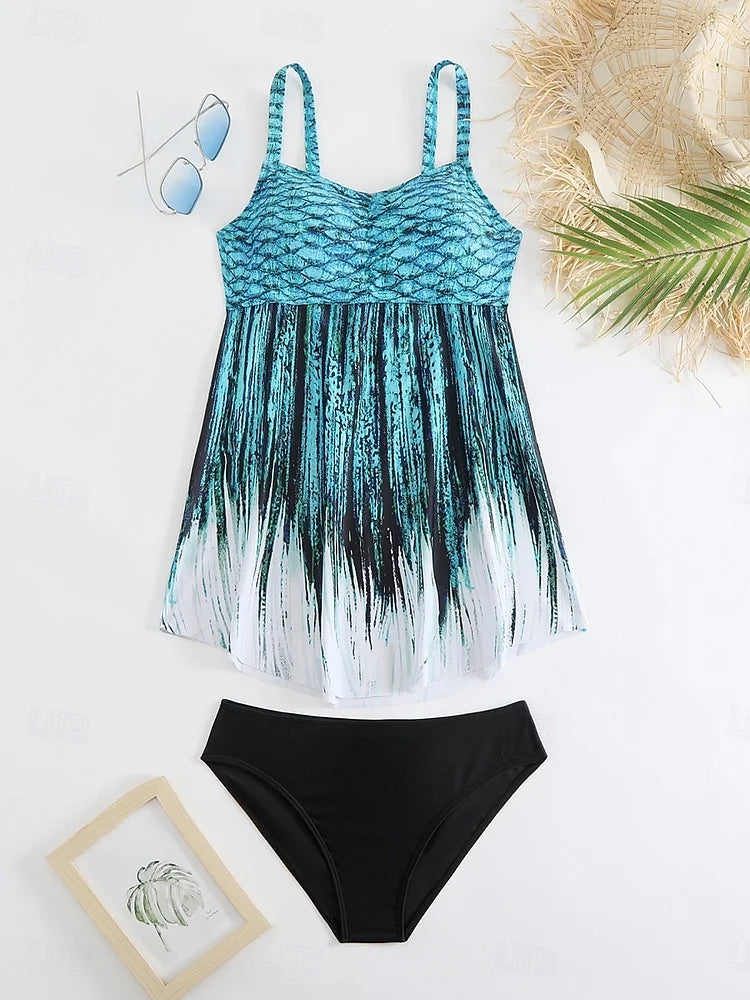 Perla | Ensemble de maillot de bain avec imprimé de sirène qui couvre le ventre