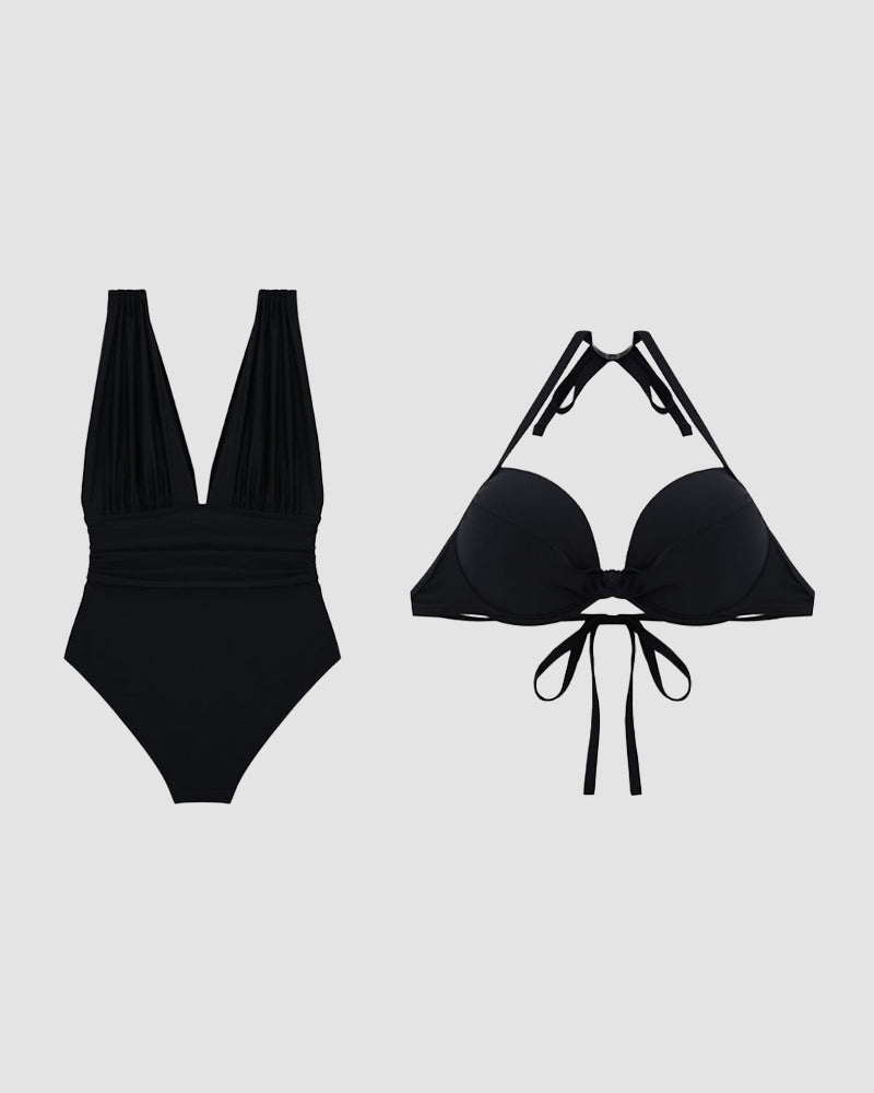 Maillot de bain sculptant de luxe avec décolleté en V profond