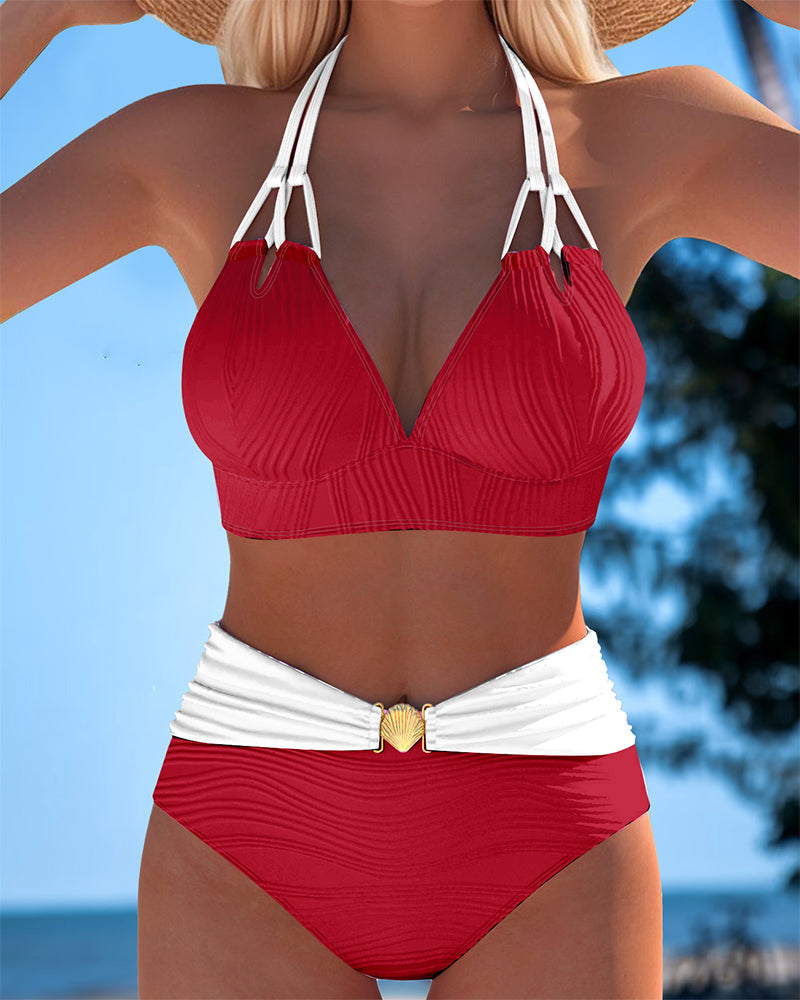 Lily | Maillot de Bain Taille Haute avec Double Bretelle et Couleur Contrastante