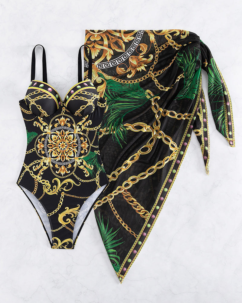 Darius | Maillot de bain une pièce avec effet push-up et paréo assorti