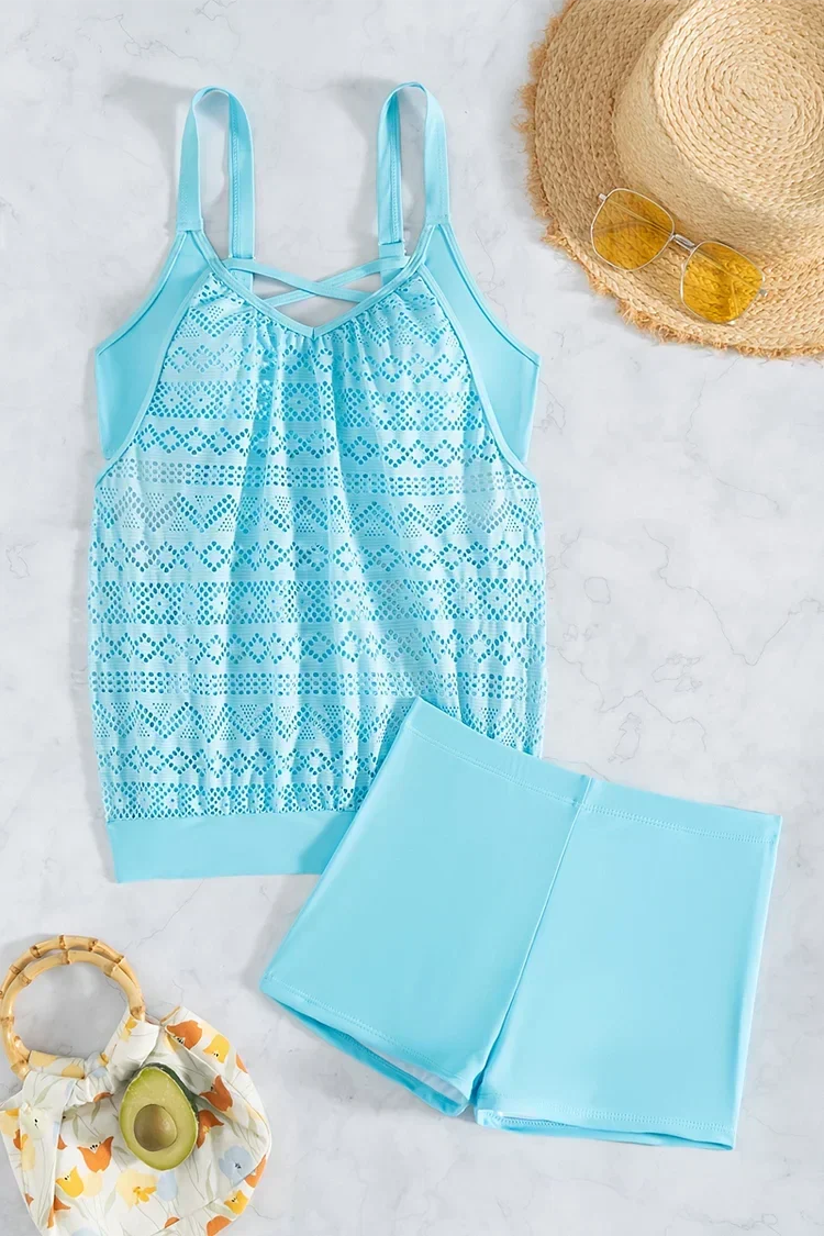 Cristal | Ensemble de tankini superposé en dentelle qui couvre le ventre