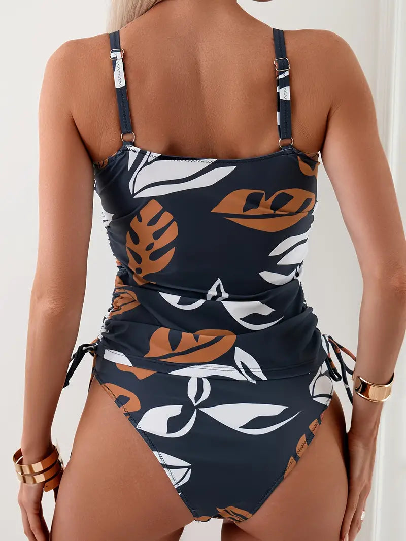 Isla | Ensemble de tankini avec imprimé de feuilles tropicales