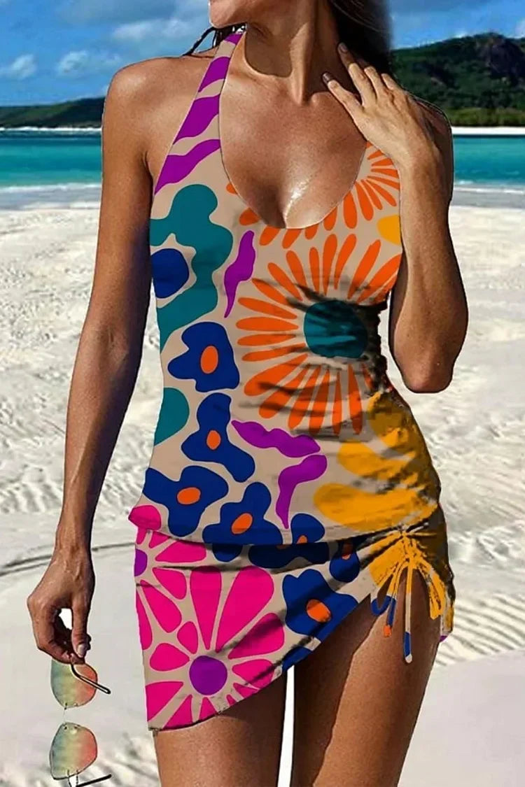 Fiesta | Ensemble de tankini floral avec graphique qui couvre le ventre
