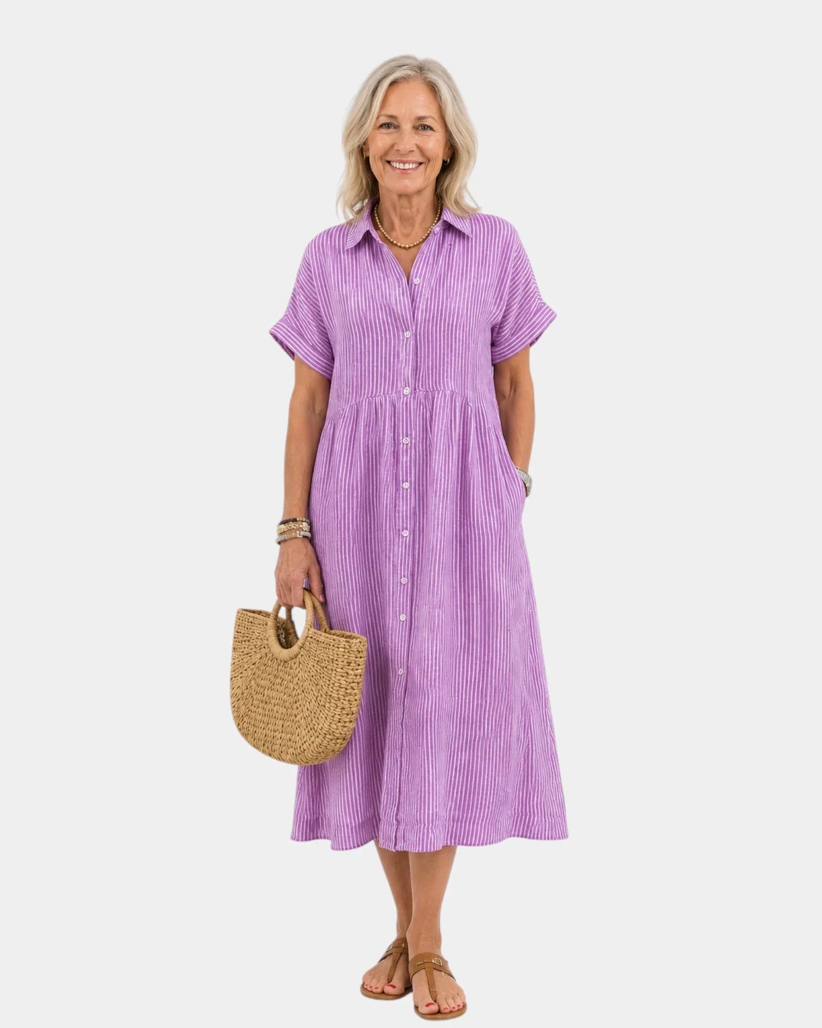 Odelette | Robe chemise midi rayée à boutons