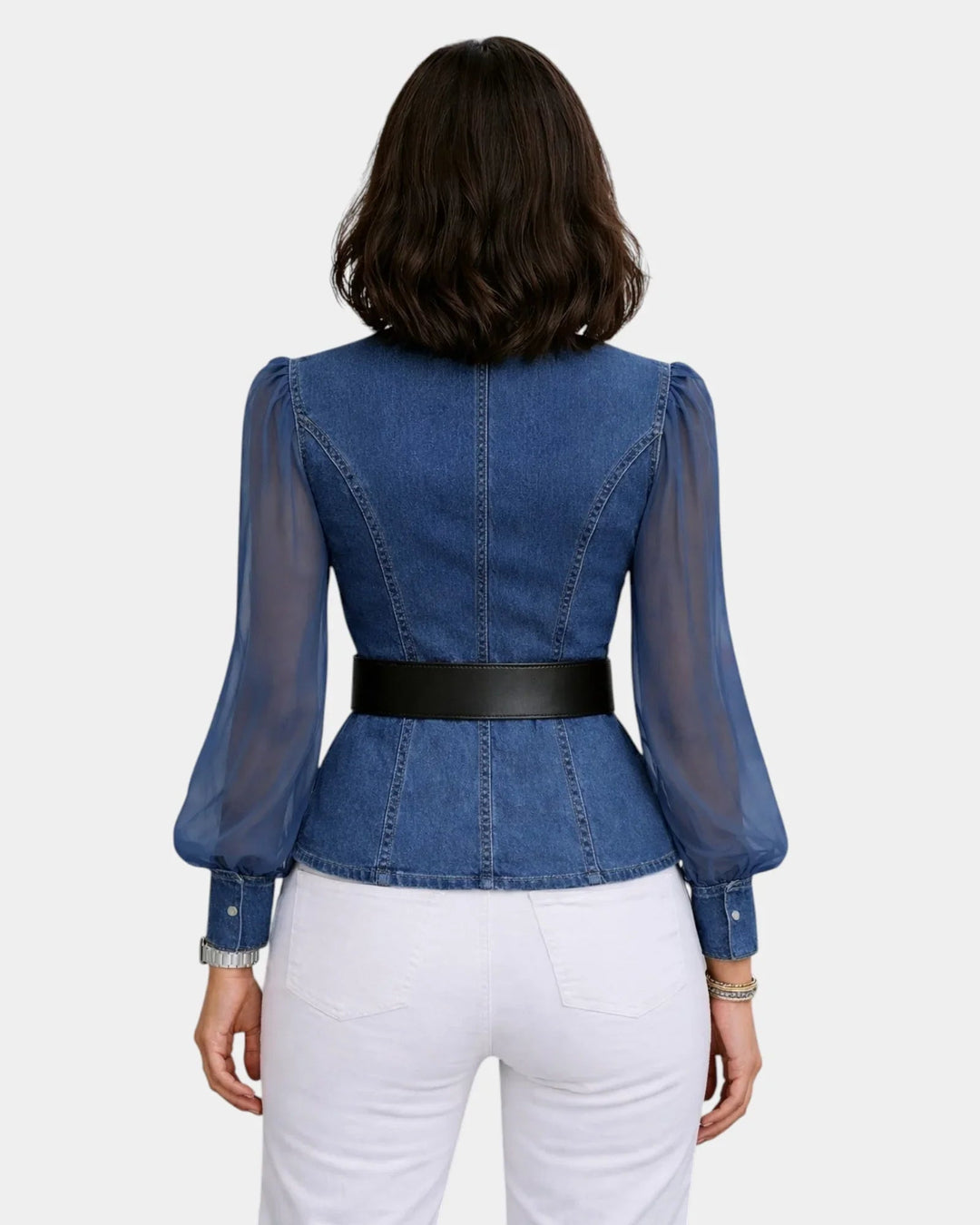 Alizée | Haut en denim avec des manches en chiffon léger