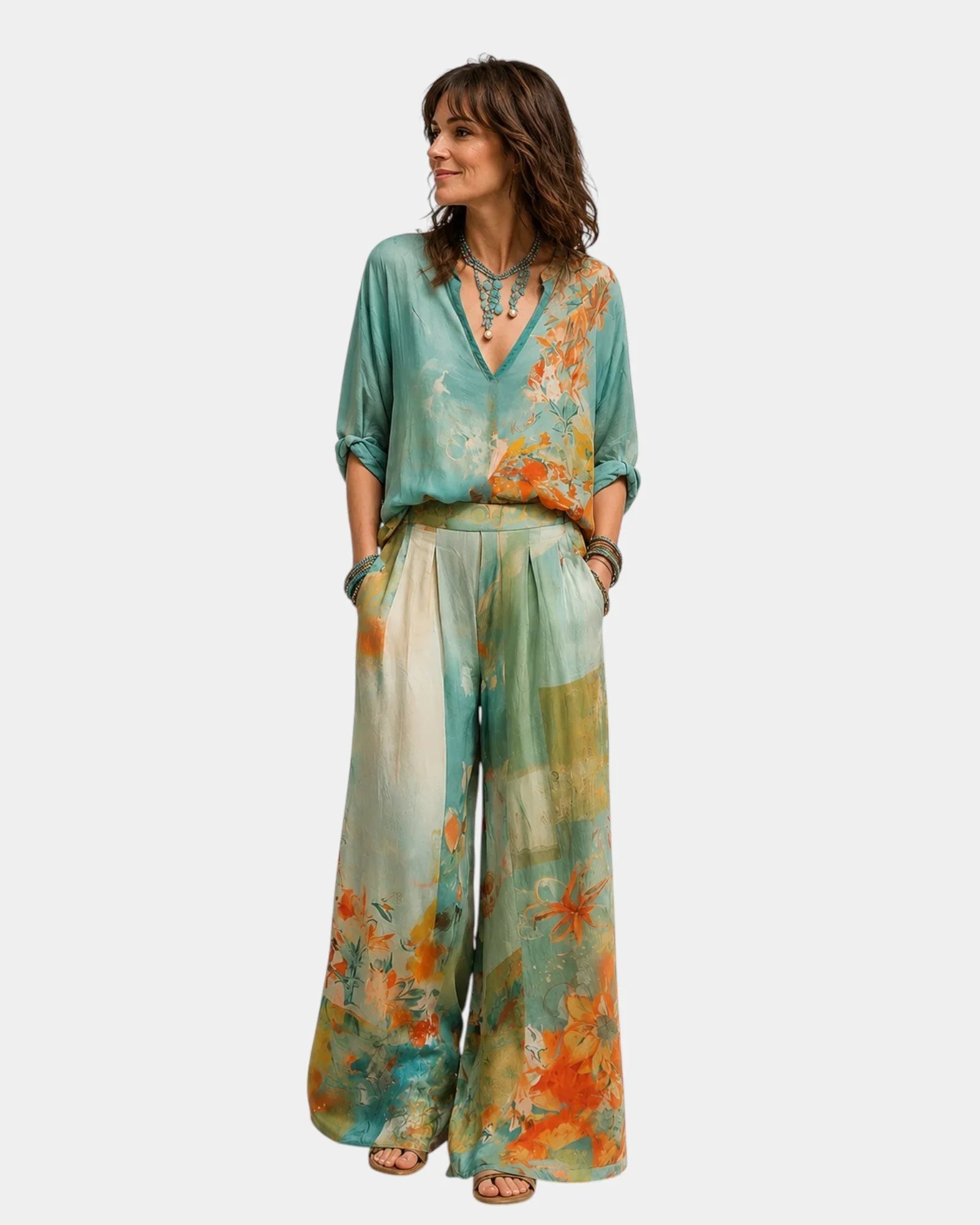 Célidora | Ensemble élégant à imprimé floral et pantalon large