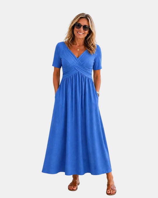 Adriennette | Robe avec décolleté en V croisé et poches