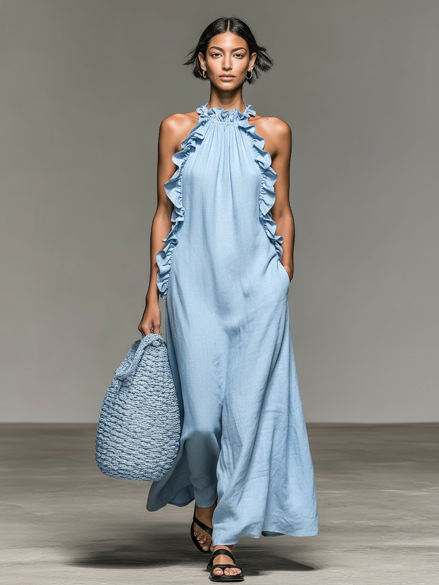 Gabrielle | Robe maxi fluide à volants