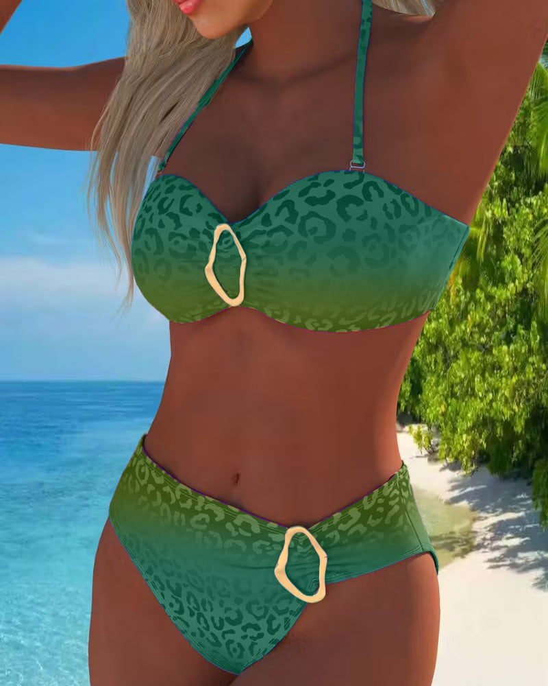 Sofía | Maillot de Bain avec Décolleté Halter et Imprimé Léopard Dégradé