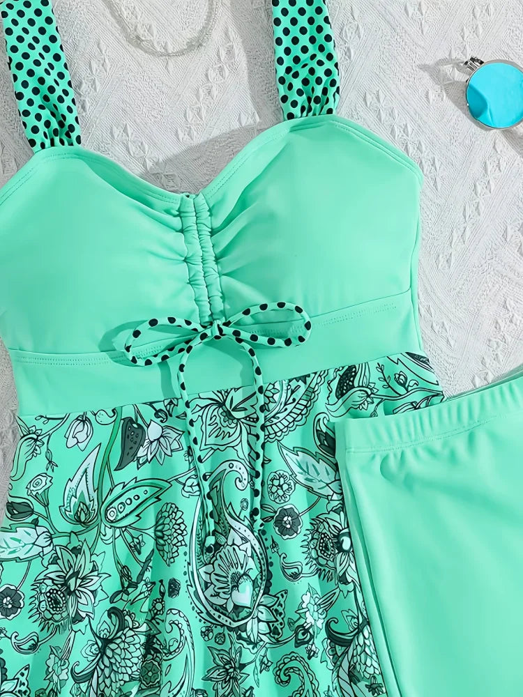menthe | Ensemble de maillot de bain floral qui couvre le ventre