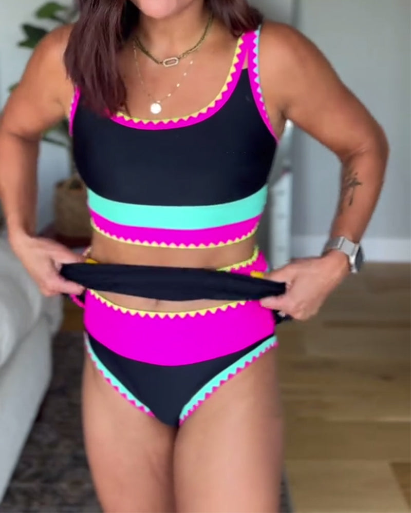 Myra | Élégant maillot de bain trois pièces avec blocs de couleur