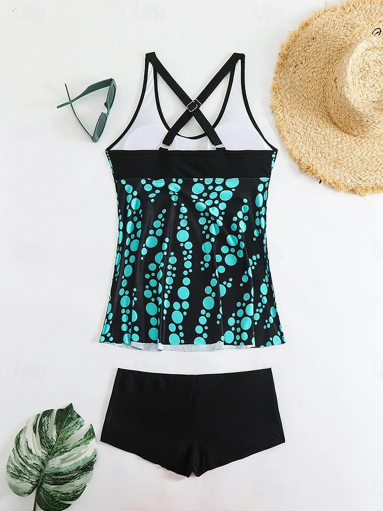 Jade | Ensemble de tankini avec motif de bulles qui couvre le ventre